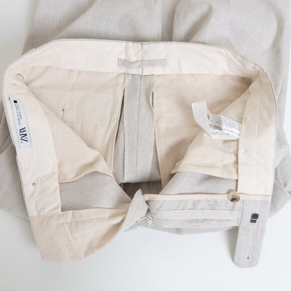Zara Linen Blend Dress Pants Beige Mens 31 EU 40 Slim Fit - Picture 12 of 15